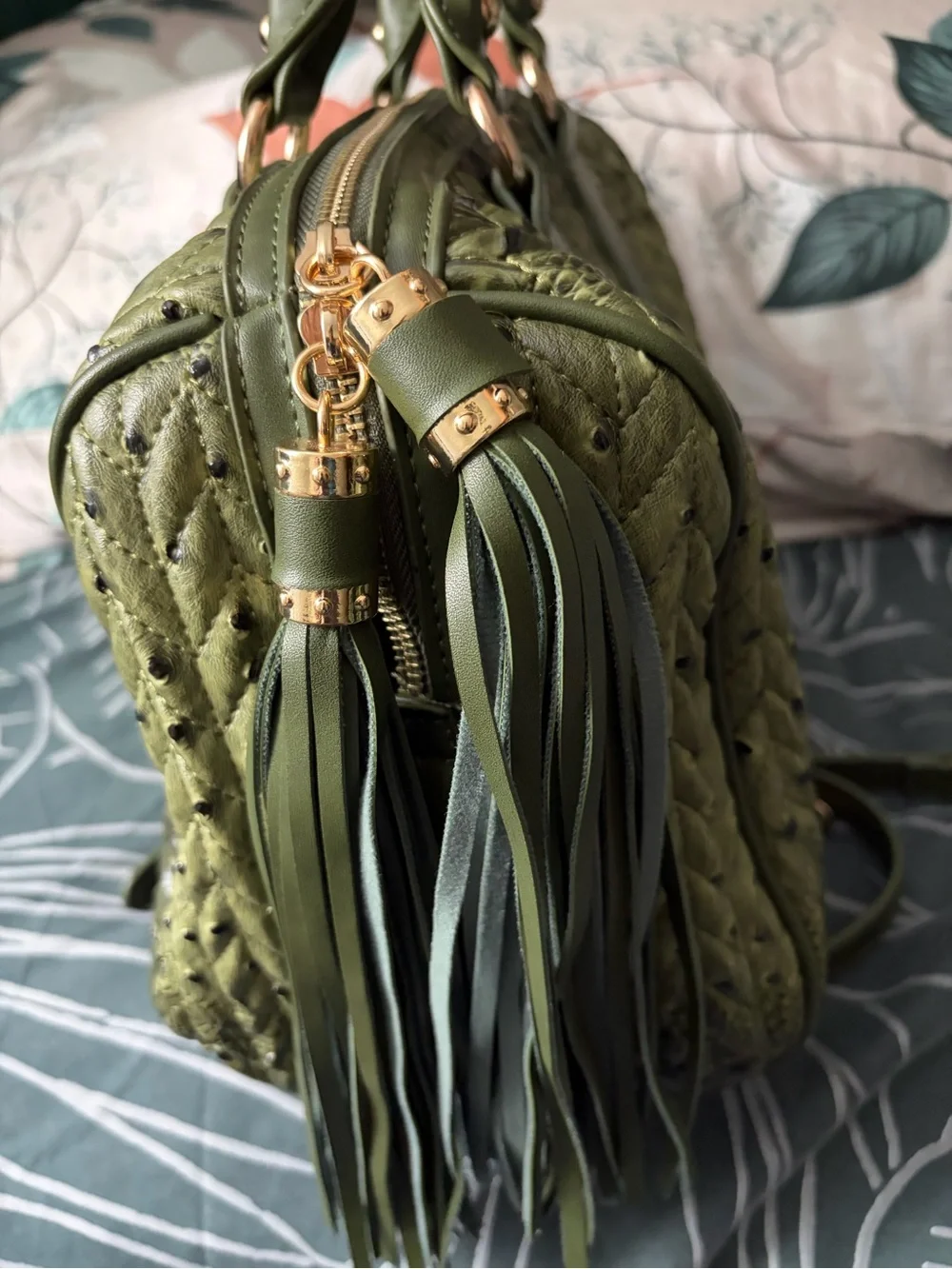Olive Green Braided Satchel Handbag - Women's Shoulder & Top-Handle Bag Vegan